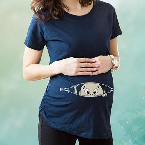 2018 New Comfortable Casual Baby Peeking Out Summer Short Sleeve T-shirt for Pregnant