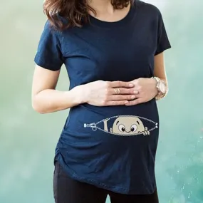 2018 New Comfortable Casual Baby Peeking Out Summer Short Sleeve T-shirt for Pregnant