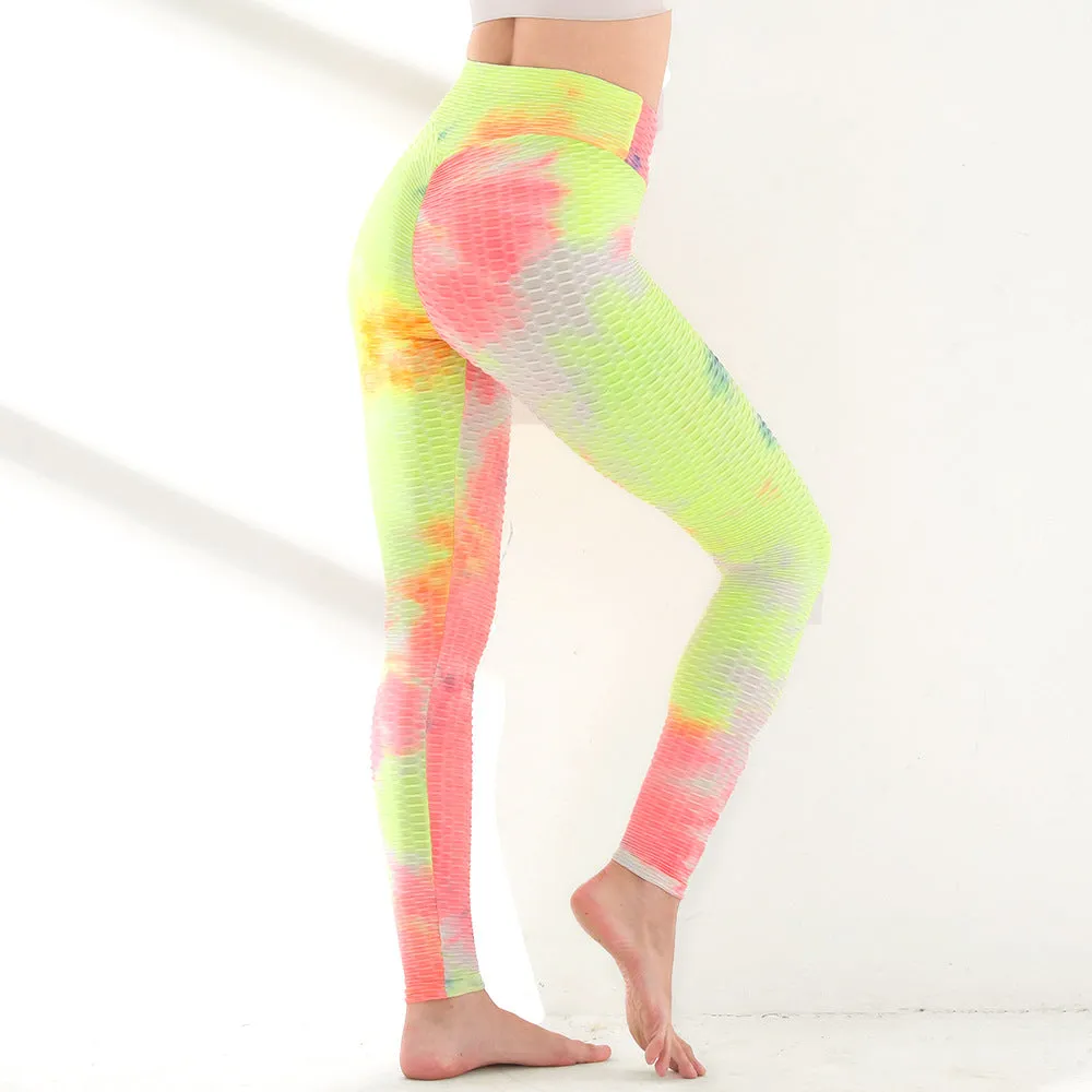 Amazon European and American hot style high waist hip-lifting tight-fitting sports fitness running tie-dye jacquard bottoming yoga pants women's