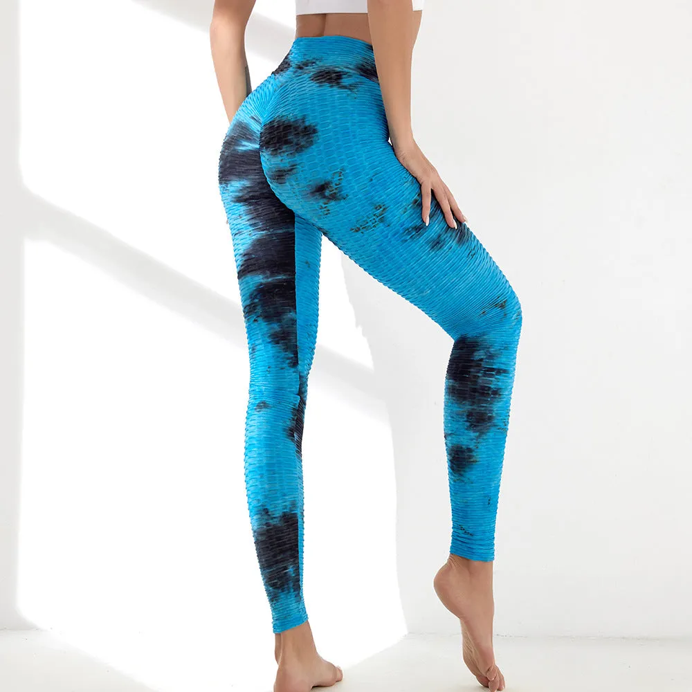 Amazon European and American hot style high waist hip-lifting tight-fitting sports fitness running tie-dye jacquard bottoming yoga pants women's