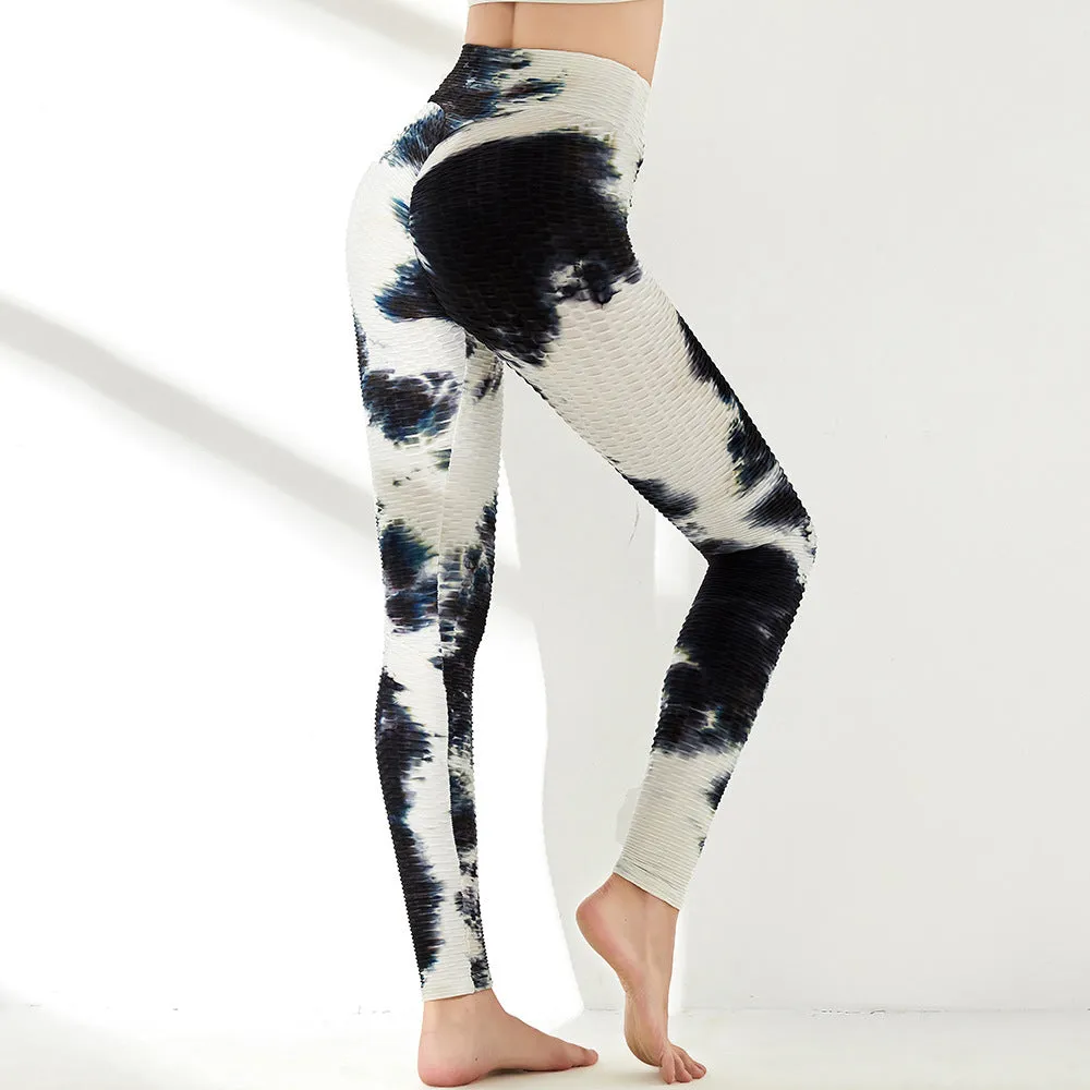 Amazon European and American hot style high waist hip-lifting tight-fitting sports fitness running tie-dye jacquard bottoming yoga pants women's