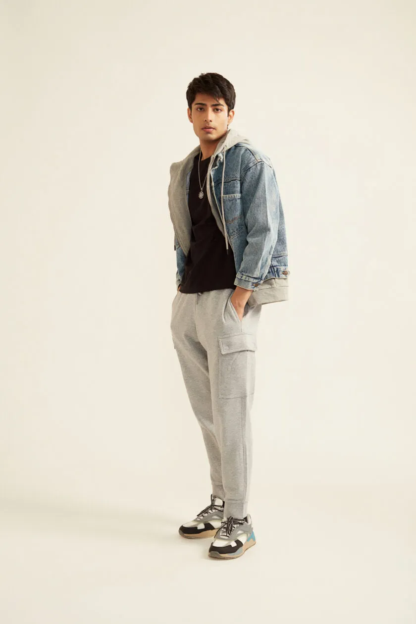 Denim Jacket with Grey Hoodie