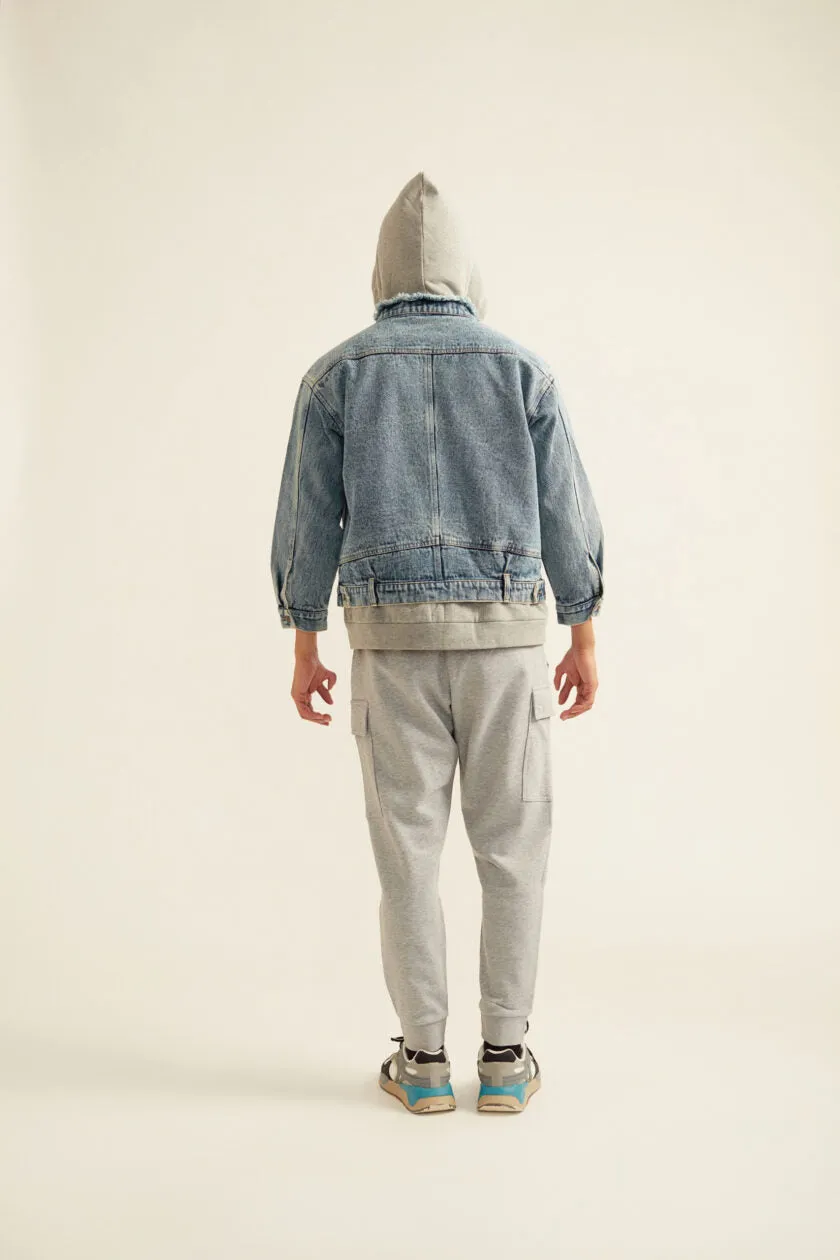 Denim Jacket with Grey Hoodie