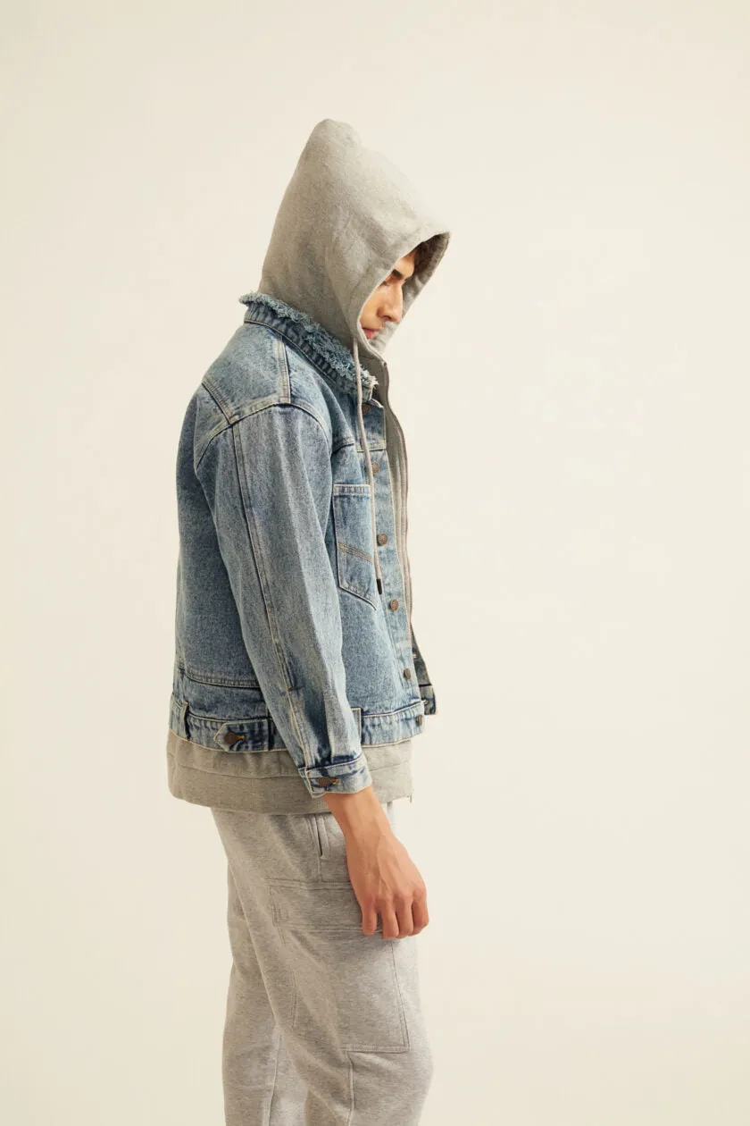Denim Jacket with Grey Hoodie