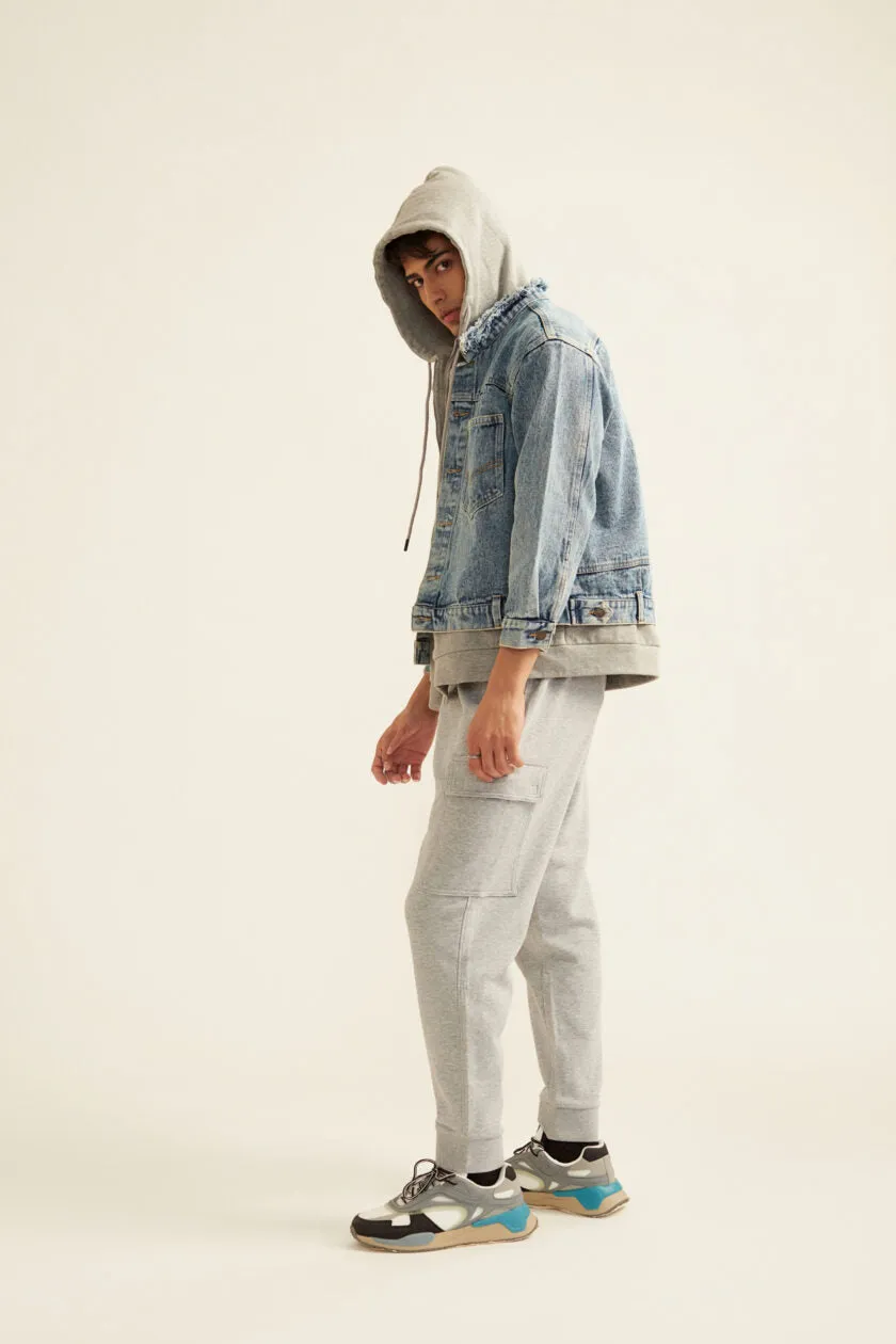 Denim Jacket with Grey Hoodie