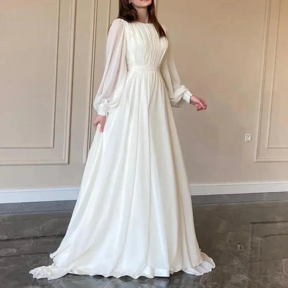 Formal Wear Dresses Elegant White A-Line Long Sleeves Modest Long Dress Stores With Prom Dresses Formal Women's Dresses