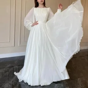 Formal Wear Dresses Elegant White A-Line Long Sleeves Modest Long Dress Stores With Prom Dresses Formal Women's Dresses