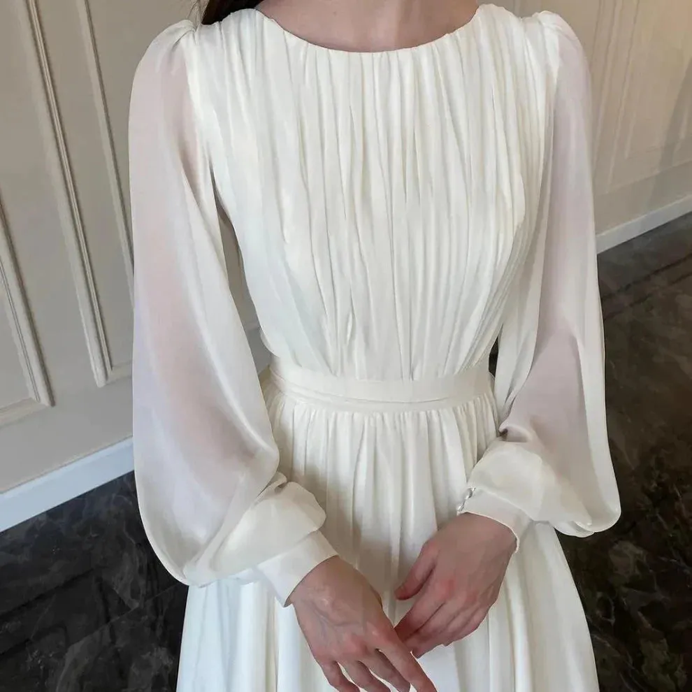 Formal Wear Dresses Elegant White A-Line Long Sleeves Modest Long Dress Stores With Prom Dresses Formal Women's Dresses