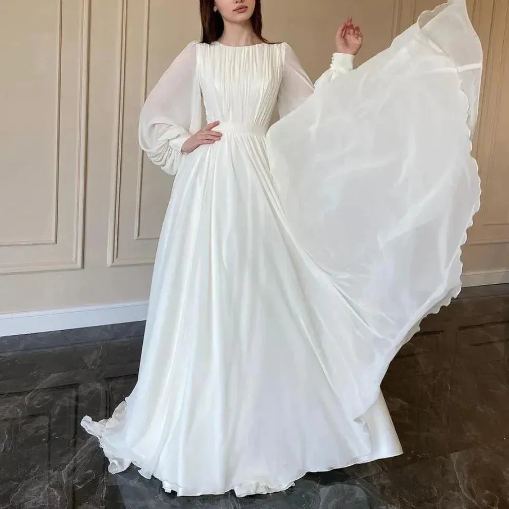 Formal Wear Dresses Elegant White A-Line Long Sleeves Modest Long Dress Stores With Prom Dresses Formal Women's Dresses