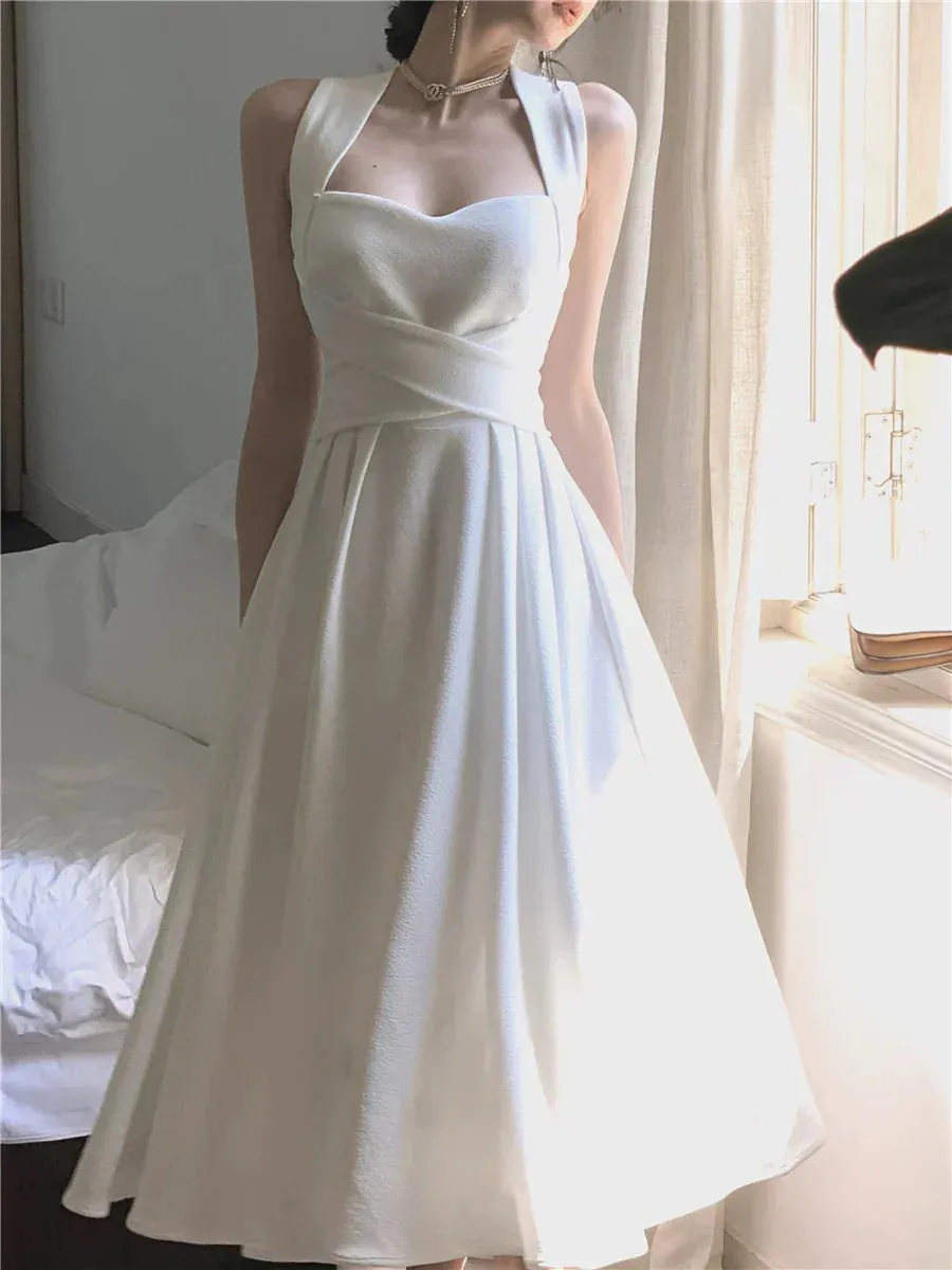 Formal Wear Dresses Elegant White A-Line Midi Length Party Dress Prom Dresses Shops Formal Women's Dresses