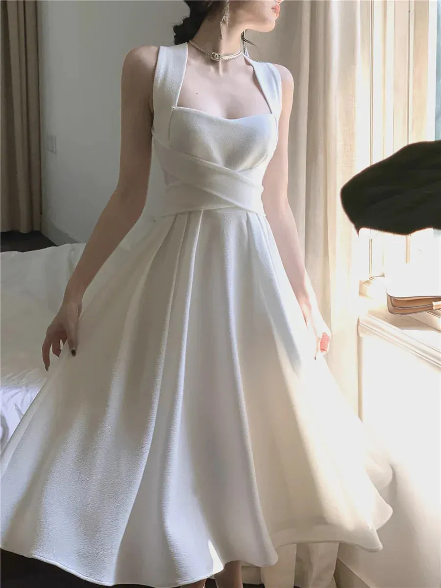Formal Wear Dresses Elegant White A-Line Midi Length Party Dress Prom Dresses Shops Formal Women's Dresses
