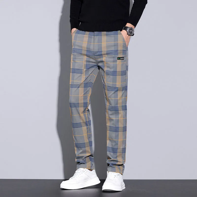Men's Casual Plaid Pants with Pockets