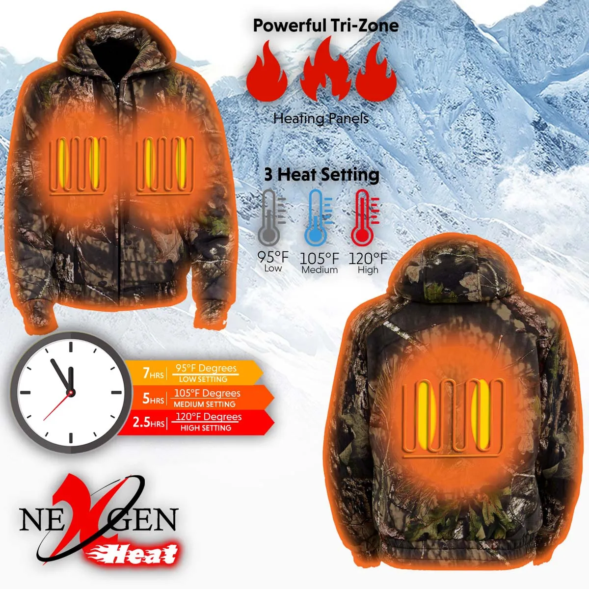 Nexgen Heat NXL2776SET Womens Heated Zipper Camouflaged Hoodie Warming Camo Hoodie for Hunting w/ Battery Pack