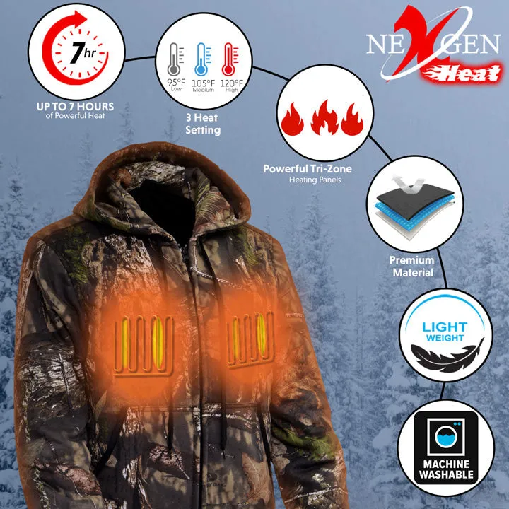 Nexgen Heat NXL2776SET Womens Heated Zipper Camouflaged Hoodie Warming Camo Hoodie for Hunting w/ Battery Pack