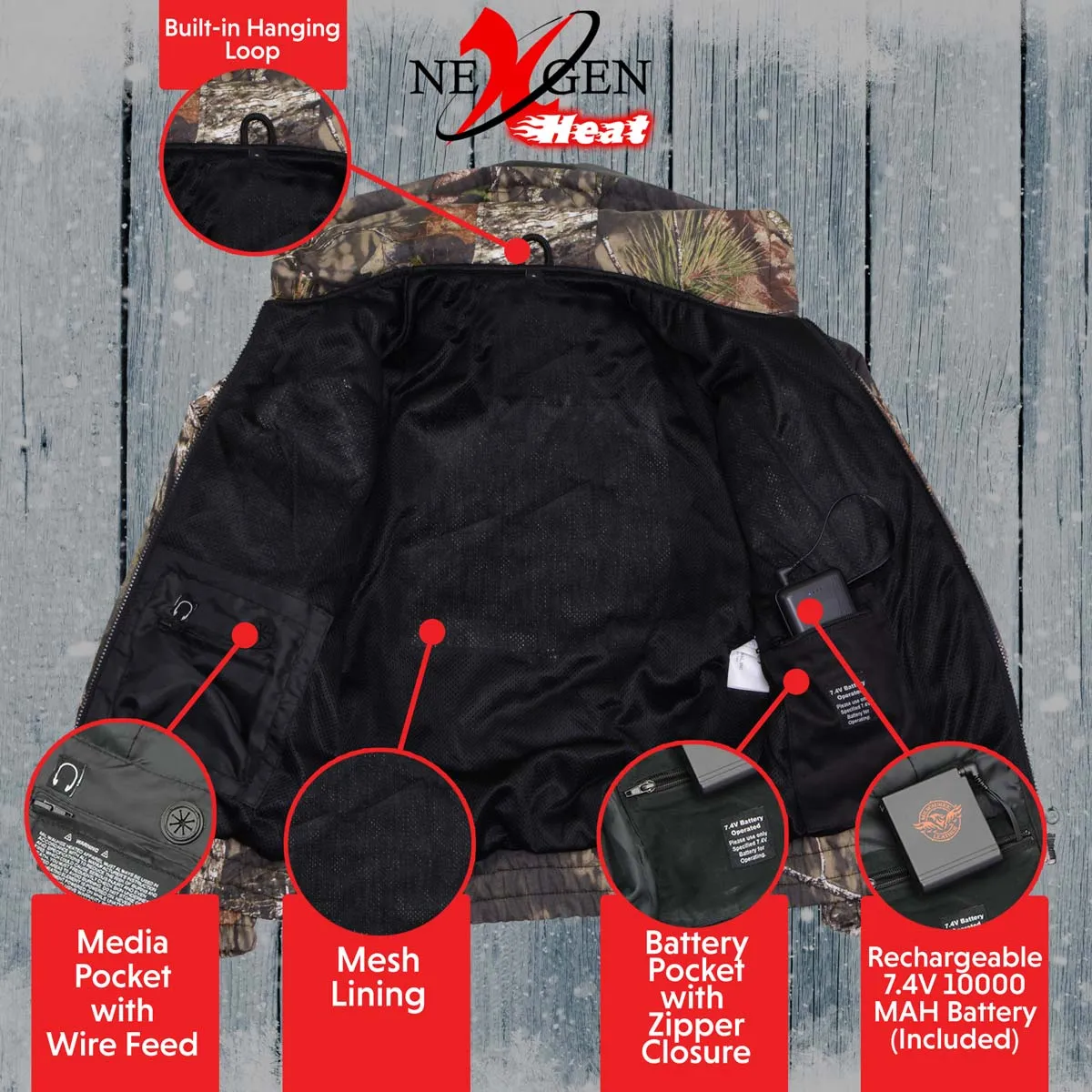 Nexgen Heat NXL2776SET Womens Heated Zipper Camouflaged Hoodie Warming Camo Hoodie for Hunting w/ Battery Pack