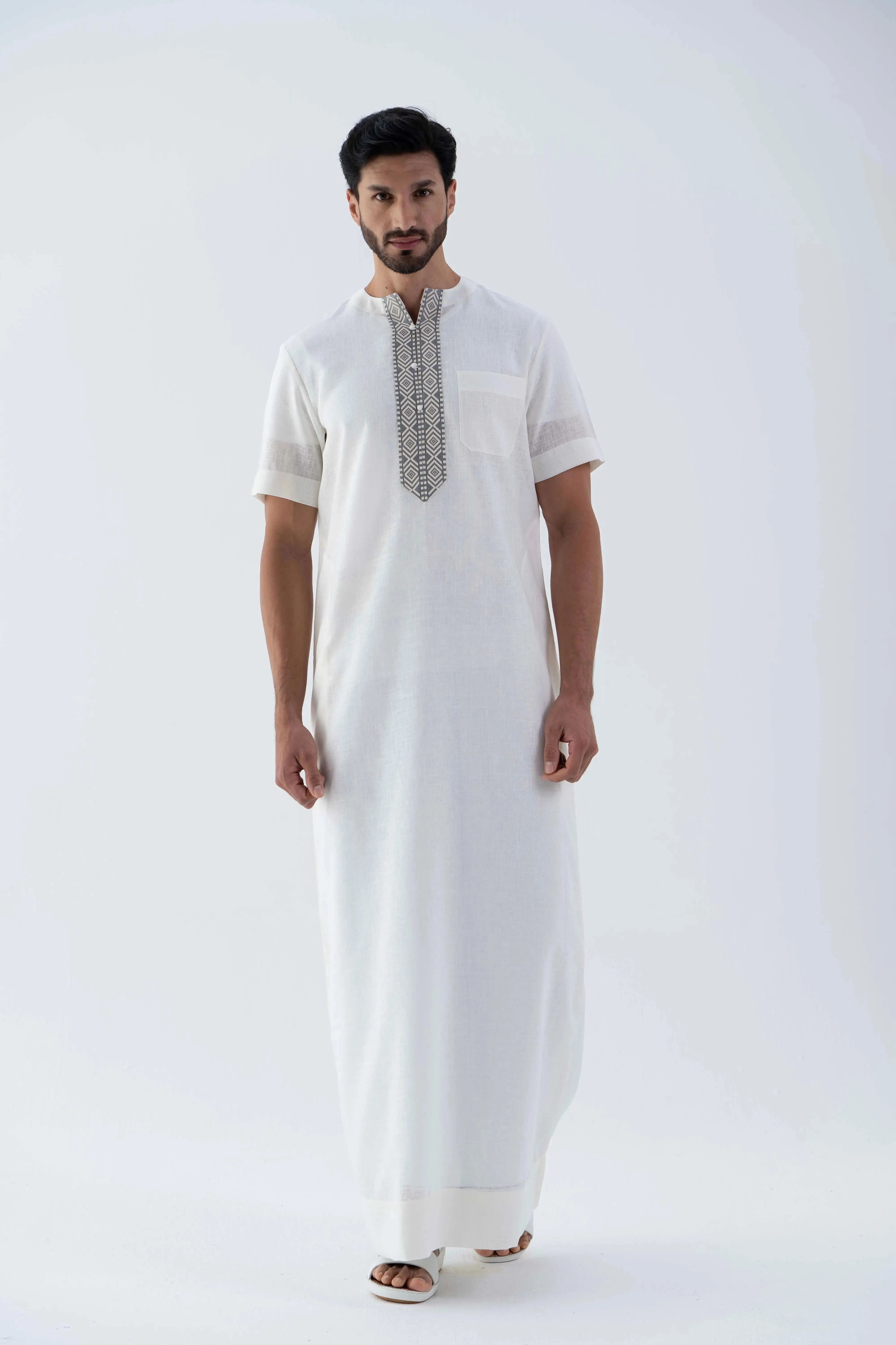 White cream Jallabiya - arabic mens summer wear jS24-002