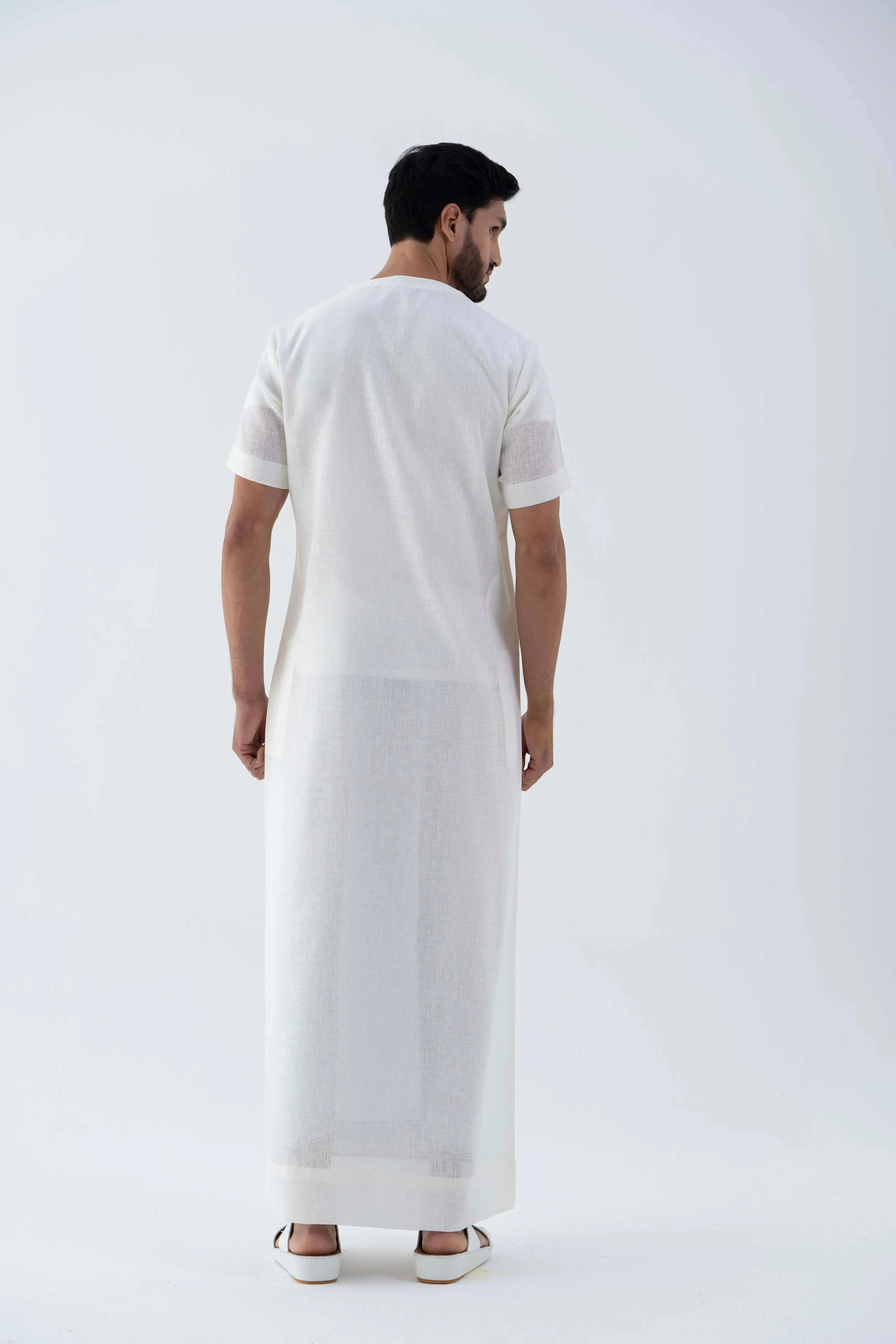 White cream Jallabiya - arabic mens summer wear jS24-002